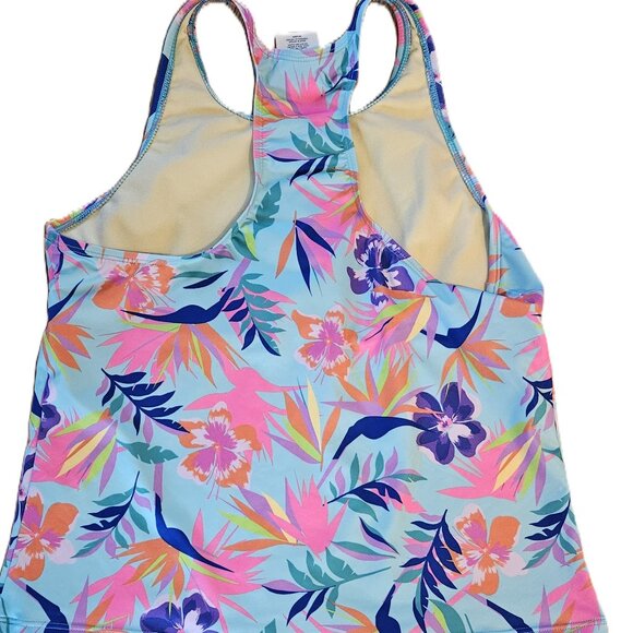 Lands' End Big Girls size 16 two-piece bathing suit purple bottoms tropical top - Picture 4 of 6